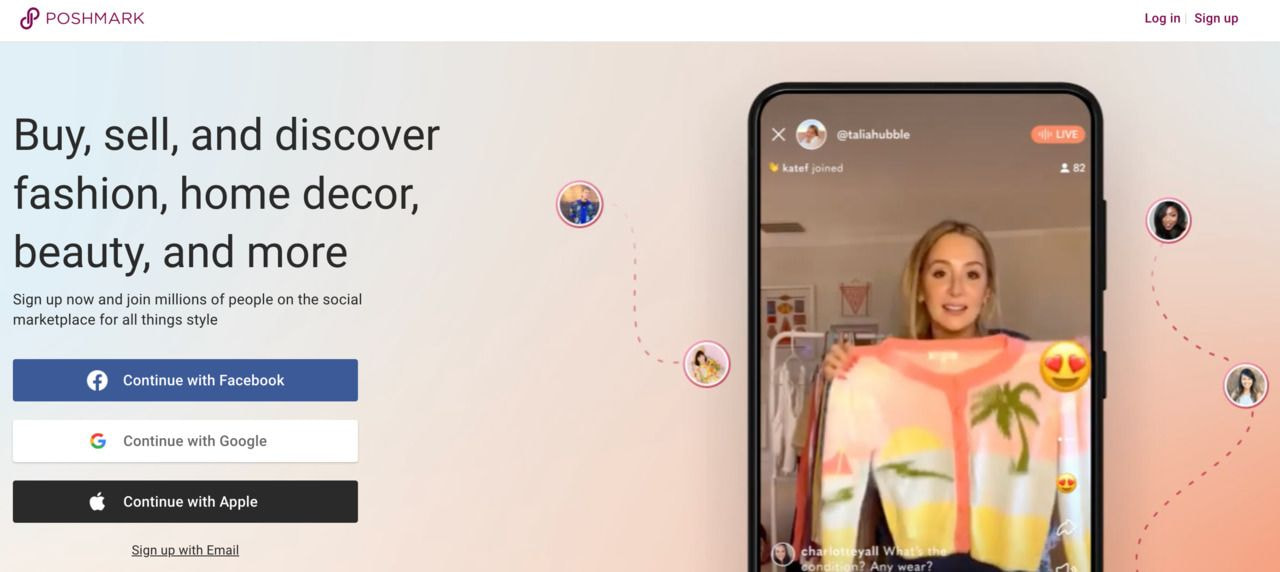 A screenshot of a Poshmark landing page.